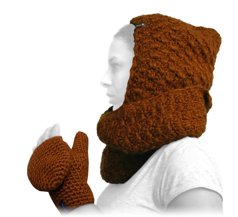 écharpe femme Ensemble moufles et capuche-écharpe