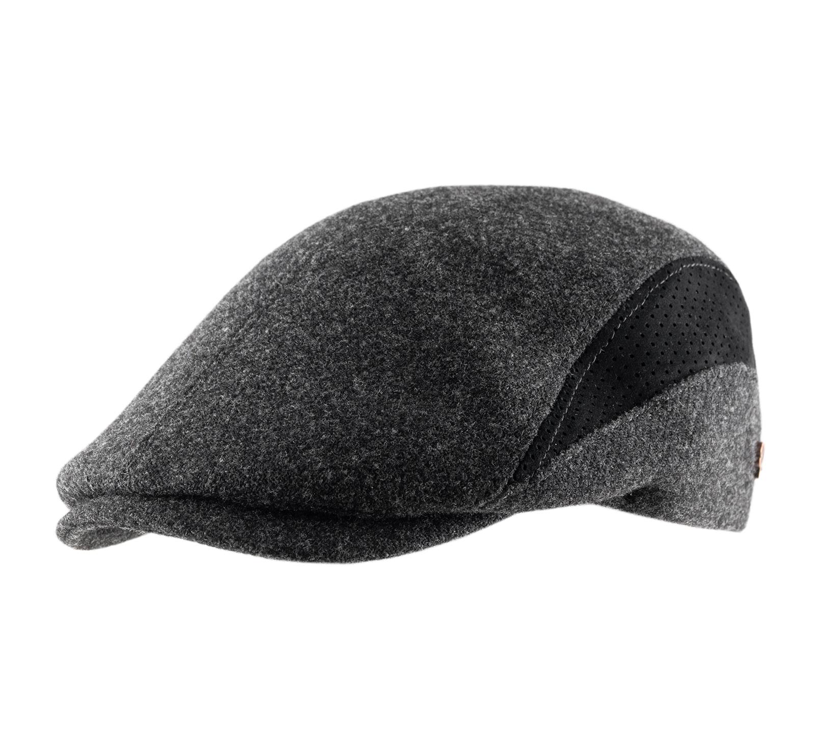 Casquette plate laine et cuir