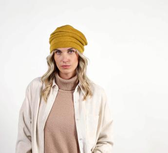 Bonnet béret femme hiver cachemire laine luxe jaune lx49