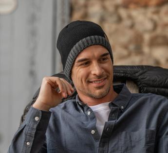 Compagno bonnet homme hiver beanie avec doublure chaude motif moderne fine  maille laine polaire doux, Couleur:Bleu marine,Taille unique : :  Mode