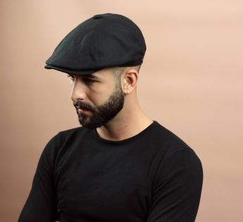 Béret Homme Noir, Casquette Plate en drap de Laine, pure Laine